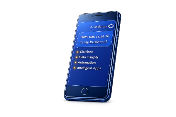 Image of a chat screen asking how can I use AI in my business.
